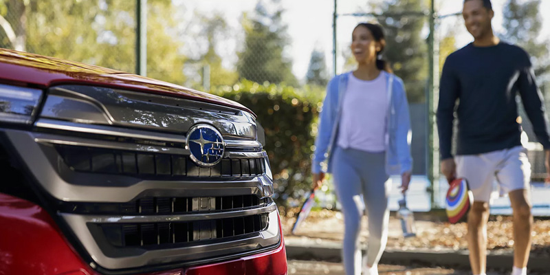Close-up of a red Subaru SUV
