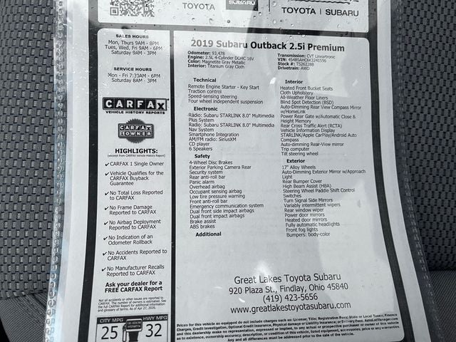 2019 Subaru Outback 2.5i Premium