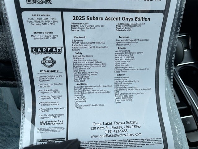 2025 Subaru Ascent Onyx Edition