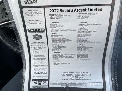 2022 Subaru Ascent Limited