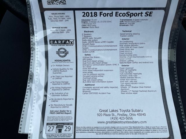 2018 Ford EcoSport SE
