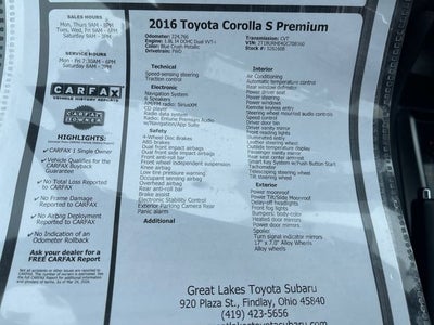 2016 Toyota COROLLA S Premium