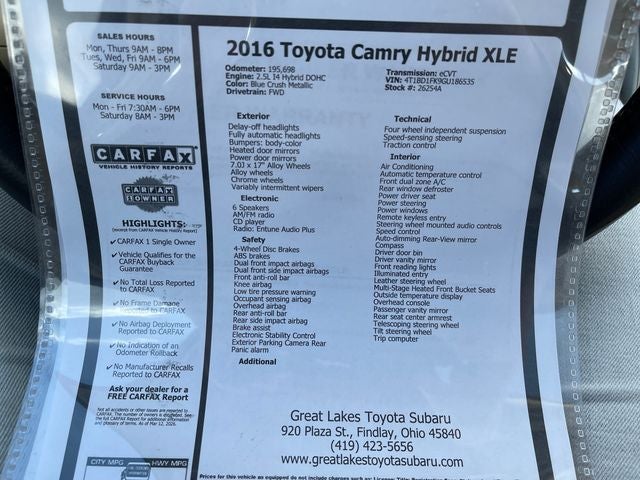 2016 Toyota CAMRY XLE