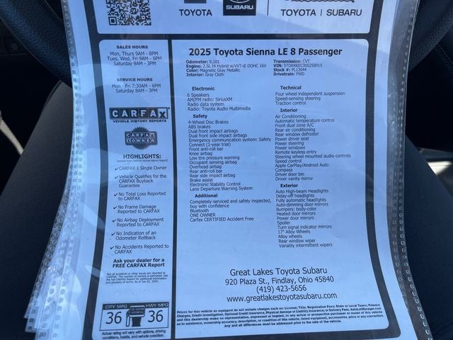 2025 Toyota Sienna LE 8 Passenger