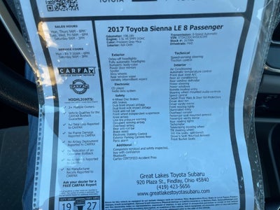 2017 Toyota Sienna LE 8 Passenger