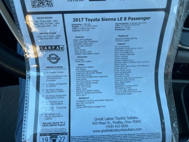 2017 Toyota Sienna LE 8 Passenger