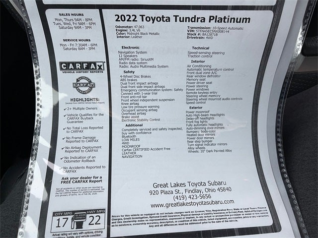 2022 Toyota TUNDRA 4X4 Platinum