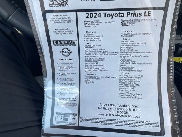 2024 Toyota PRIUS LE