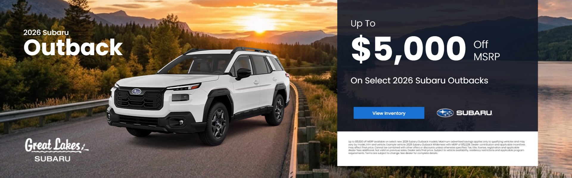 up to $5000 off MSRP on select 2026 Subaru Outback offer